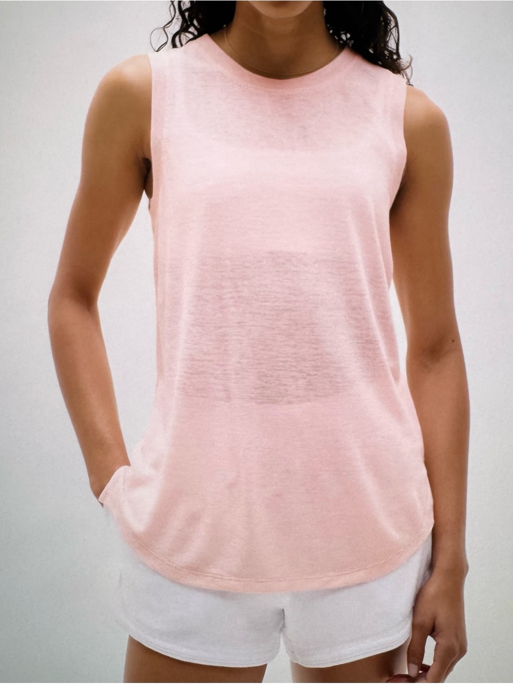 WORN ONCE 🩷 Athleta Light Pink Breezy Sleeveless Tank Top Sz L
